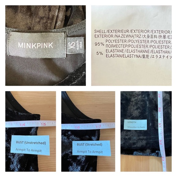 MINKPINK Sheer Mesh Back Crushed Velvet Mini Dress Sz XS Black Party Fit & Flare - Picture 3 of 6